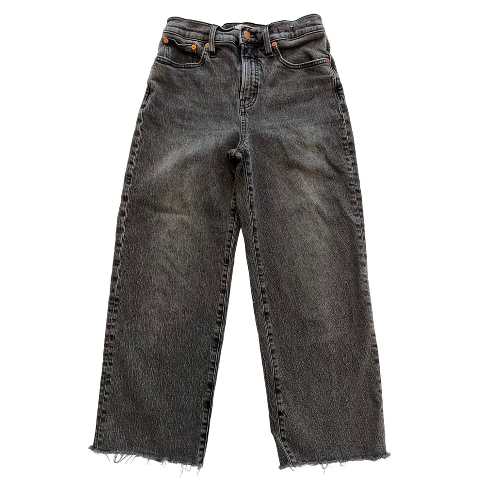 Madewell The Perfect Vintage Washed Black Raw Hem Wide-Leg Crop Jeans Size 26